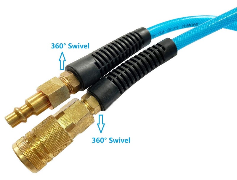 SANFU Polyurethane(PU) Reinforced 1/4â€ID(6.3 x 9.8mm) x 50ft, Air Hose With 1/4â€ Swivel MNPT Solid Brass Quick Coupler and Plug, Transparent Blue(50â€™) - Image 3